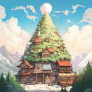 Sapin traditionnel avec maisons de Noël